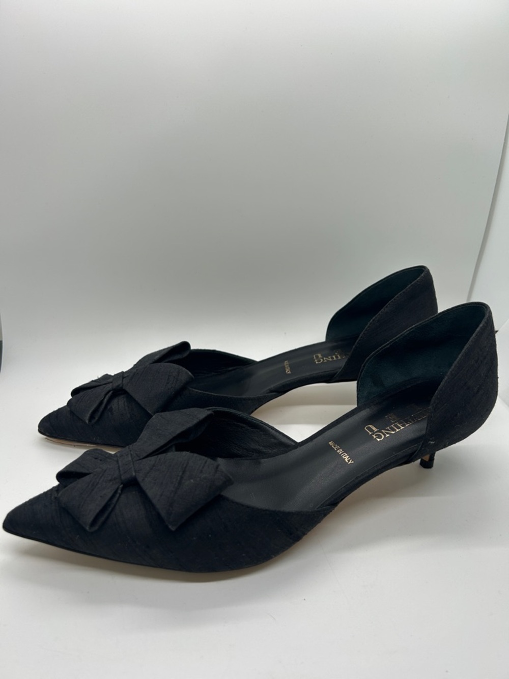 Something Bleu Black Pointed Toe Bow D'Orsay Kitten Heels Shoes **Size 9** 🥀🥀 - Picture 5 of 8